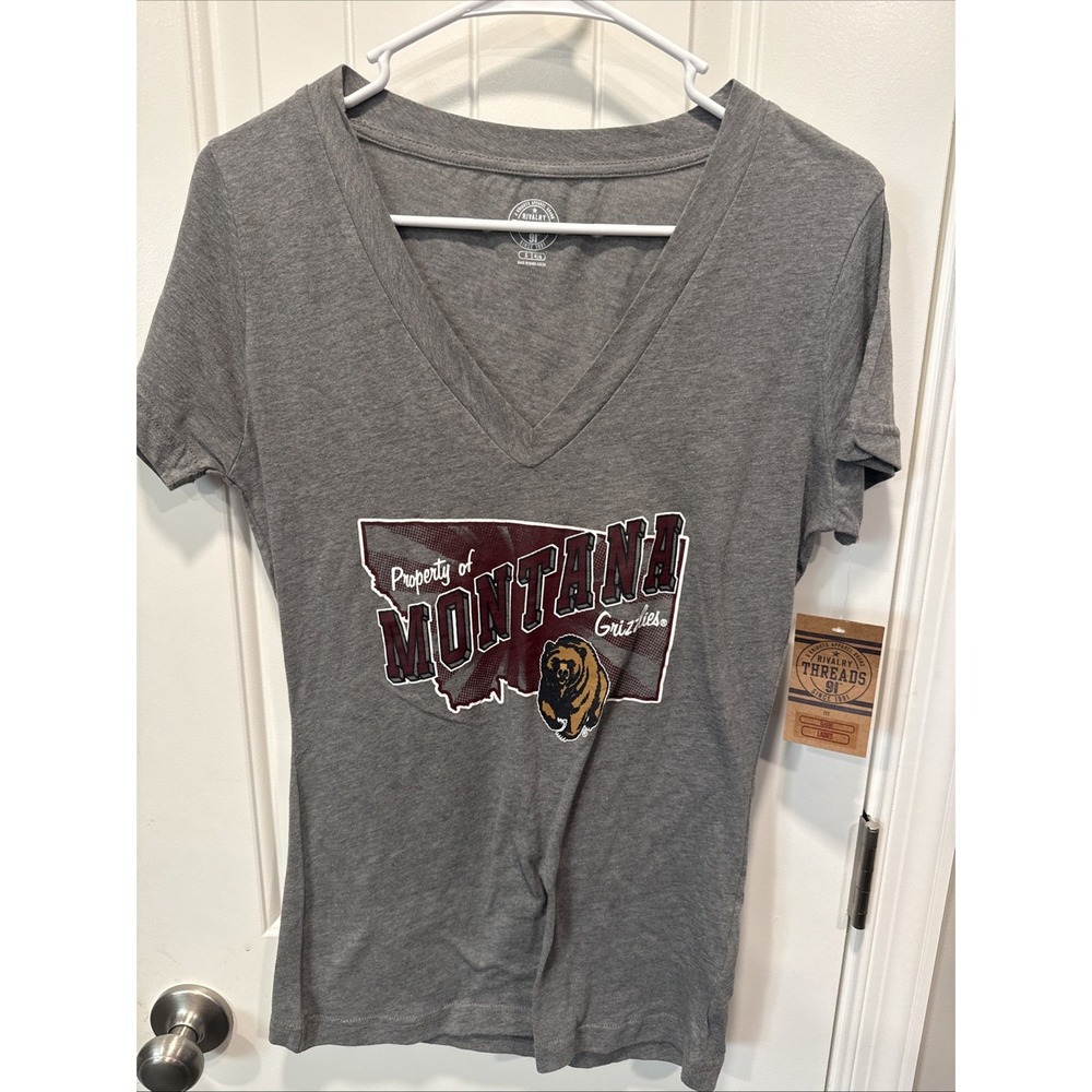 Woman's Rivalry Threads Montana Grizzlies Vneck Tshirt Small NWT